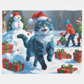 Oosters Blauwe Kat Zittend In Sneeuwkerst Pet Fleece Deken (Voorkant (Horizontaal))