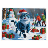 Oosters Blauwe Kat Zittend In Sneeuwkerst Pet Groot Cadeauzakje (Achterkant)