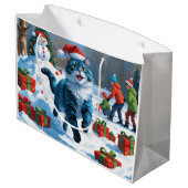 Oosters Blauwe Kat Zittend In Sneeuwkerst Pet Groot Cadeauzakje (Achterkant Gekanteld)