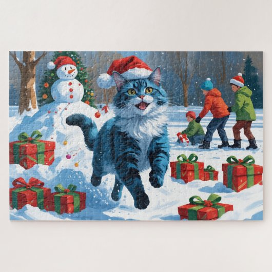 Oosters Blauwe Kat Zittend In Sneeuwkerst Pet Legpuzzel (Horizontaal)