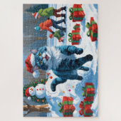 Oosters Blauwe Kat Zittend In Sneeuwkerst Pet Legpuzzel (Verticaal)