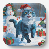 Oosters Blauwe Kat Zittend In Sneeuwkerst Pet Papieren Bordje (Voorkant)