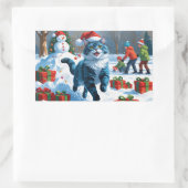 Oosters Blauwe Kat Zittend In Sneeuwkerst Pet Rechthoekige Sticker (Tas)