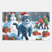 Oosters Blauwe Kat Zittend In Sneeuwkerst Pet Rechthoekige Sticker (Voorkant)