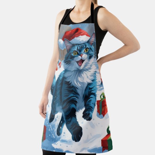 Oosters Blauwe Kat Zittend In Sneeuwkerst Pet Schort (Insitu)