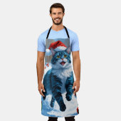 Oosters Blauwe Kat Zittend In Sneeuwkerst Pet Schort (Gedragen)