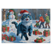 Oosters Blauwe Kat Zittend In Sneeuwkerst Pet Snijplank (Voorkant)