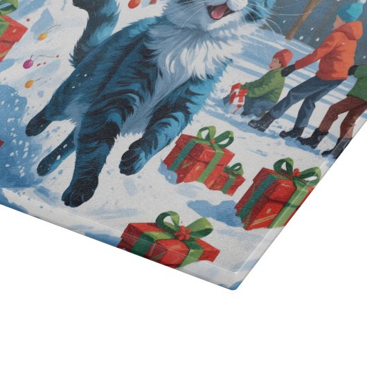 Oosters Blauwe Kat Zittend In Sneeuwkerst Pet Snijplank (Hoek)