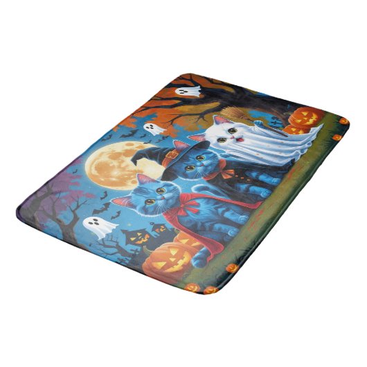 Oosters Blauwe Katten Pompoen Halloween Grappig Badmat (Gekanteld)