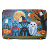 Oosters Blauwe Katten Pompoen Halloween Grappig Badmat (Voorkant)