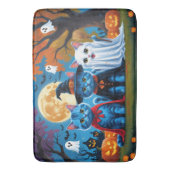 Oosters Blauwe Katten Pompoen Halloween Grappig Badmat (Voorkant Verticaal)