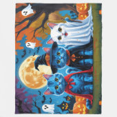 Oosters Blauwe Katten Pompoen Halloween Grappig Fleece Deken (Voorkant)