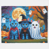 Oosters Blauwe Katten Pompoen Halloween Grappig Fleece Deken (Voorkant (Horizontaal))