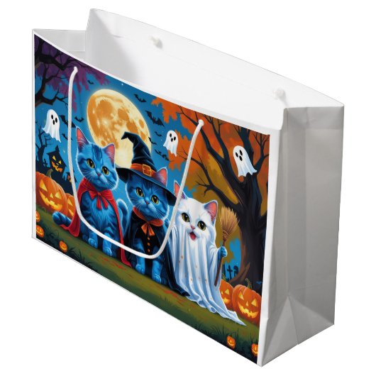 Oosters Blauwe Katten Pompoen Halloween Grappig Groot Cadeauzakje (Voorkant Gekanteld)
