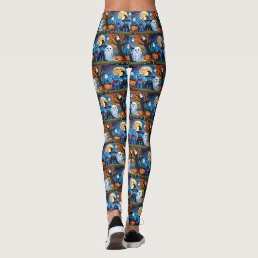 Oosters Blauwe Katten Pompoen Halloween Grappig Leggings (Achterkant)