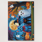 Oosters Blauwe Katten Pompoen Halloween Grappig Legpuzzel (Verticaal)
