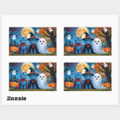 Oosters Blauwe Katten Pompoen Halloween Grappig Rechthoekige Sticker (Vel)