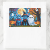 Oosters Blauwe Katten Pompoen Halloween Grappig Rechthoekige Sticker (Tas)
