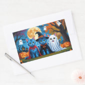 Oosters Blauwe Katten Pompoen Halloween Grappig Rechthoekige Sticker (Envelop)