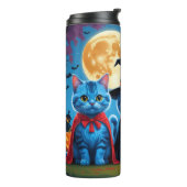 Oosters Blauwe Katten Pompoen Halloween Grappig Thermosbeker (Gedraaid links)