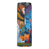 Oosters Blauwe Katten Pompoen Halloween Grappig Thermosbeker (Achterkant)