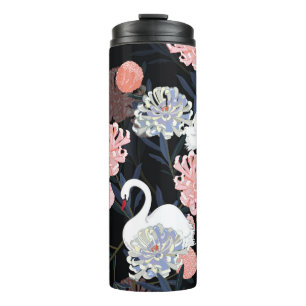 Oosters bloeiende bloemen zwaan patroon thermosbeker