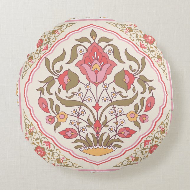  oosters: bloemig stijlvol design. rond kussen (Voorkant)