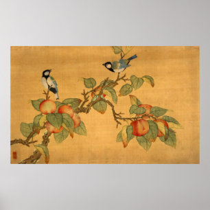 Oosters-Chinese vogels en fruit Poster