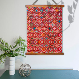 Oosters  Crimson Rood Turks Kilim Tapijt Hangend Wandkleed