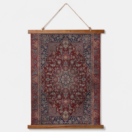 Oosters Diep Bloed Rood Bloemen Perzisch Tabriz Ta Hangend Wandkleed (Voorkant)