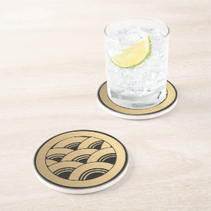 Oosters Faux Gouden Golven Japans Kamon Zandsteen Onderzetter