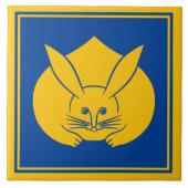 Oosters Geel Blauw Japan Konijn Mon Art Tegeltje (Voorkant)