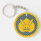 Oosters Geel Blauw Japan Konijn Mon Vector Kunst Sleutelhanger (Voorkant)