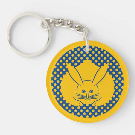 Oosters Geel Blauw Japan Konijn Mon Vector Kunst Sleutelhanger (Voorkant)