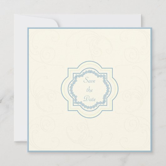 Oosters geïnspireerde Save the Date in Blauw & Ivo Kaart (Voorkant)