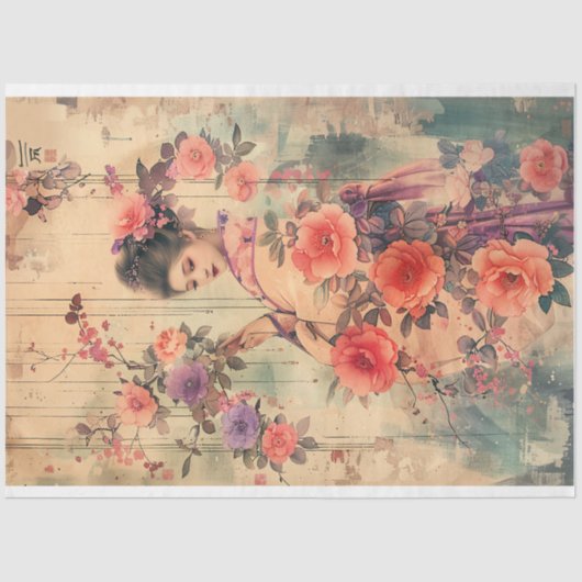 Oosters  Geisha Water Kleur Tissuepapier (Voorkant)