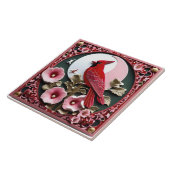 Oosters gesneden paneel: kardinaal en Hollyhocks Tegeltje (Zijkant)