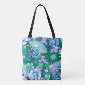 Oosters hand fan japans bloemenblauw groen roze tote bag (Achterkant)