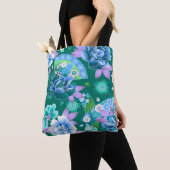 Oosters hand fan japans bloemenblauw groen roze tote bag (Dichtbij)