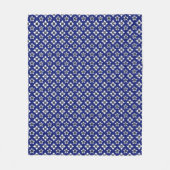 Oosters Indigo Wit Katazome Bloemen Patroon Fleece Deken (Voorkant)