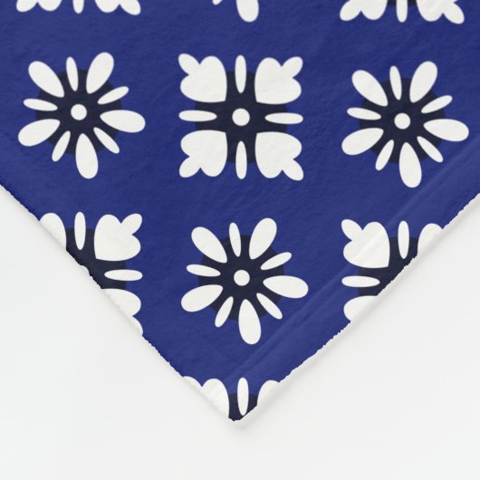 Oosters Indigo Wit Katazome Bloemen Patroon Fleece Deken (Hoek)