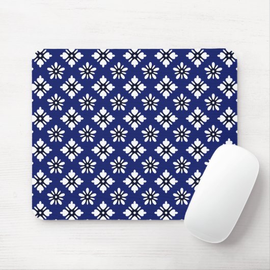 Oosters Indigo Wit Katazome Bloemen Patroon Muismat (Met muis)
