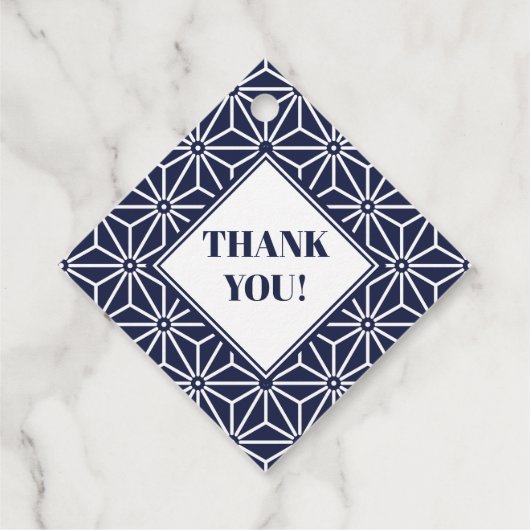 Oosters Marine Blauw Asanoha Japan Patroon Bedankjes Labels (Achterkant)