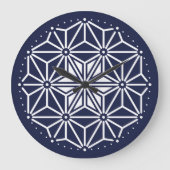 Oosters Marine Blauw Wit Asanoha Japan Patroon Grote Klok (Voorkant)