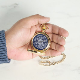 Oosters Marine Blauw Wit Asanoha Japan Patroon Horloge