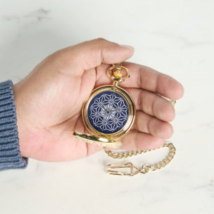 Oosters Marine Blauw Wit Asanoha Japan Patroon Horloge