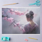 Oosters Misty Geisha en Cherry Blossoms Portret Tissuepapier (Craft)