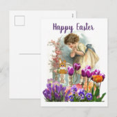 Oosters Pasen Meisje met Tulp Bloemen  Feestdagenkaart (Voorkant / Achterkant)