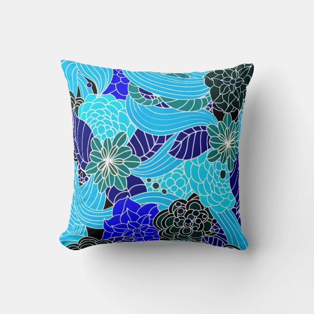 Oosters patroon kussen in blauw (Voorkant)
