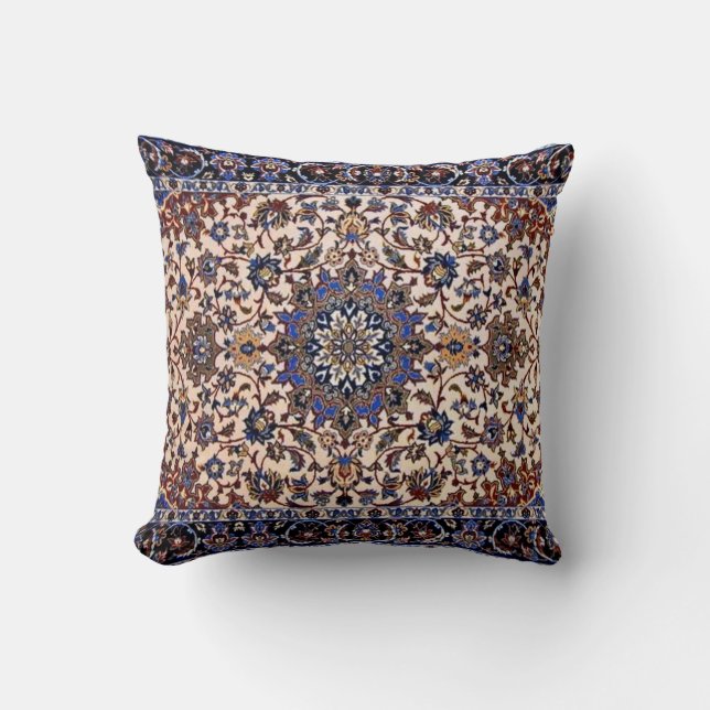 Oosters Persisch Turks Blauw Tapijt Vloerkleed Kussen (Voorkant)
